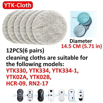 Produktbild von Fensterreinigungsroboter - Runde Ersatz-Reinigungspads - Für YTK334 YTK02 YTK330 HCR-09 RN2-17 - 12er Pack - YTK-Cloth