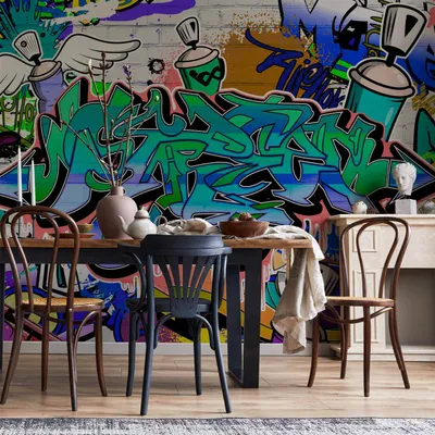 Produktbild von Vlies Fototapete - Graffiti: blue theme 350x256 cm Streetart f-A-0018-a-c