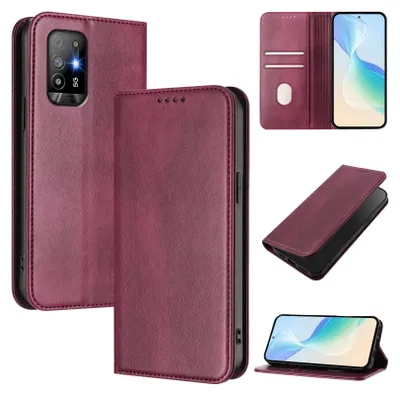 Produktbild von Handyhülle für Oppo A94 5G/Reno5 Z, Vintage Leder RFID Schutz Kartenfach Standfunktion Magnetische Klapphülle Rot