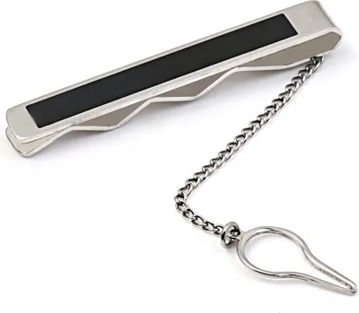 Asienice Krawattenklammer Silber - Herren Krawattennadel Mit Kette, Personalisierbar