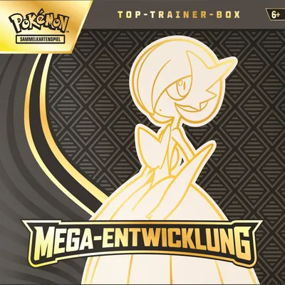 A marketing image for a Pokemon Top-Trainer-Box featuring a stylized illustration of a Pokemon character and text.