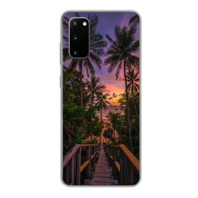 Produktbild von MuchoWow® Handyhülle Schutzhülle Hülle für Samsung Galaxy S20 Sonnenuntergang - Palmen - Strand Silikon Softcase Handy Hülle - Bild