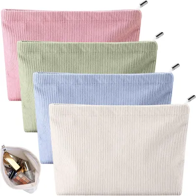 Produktbild von Set mit 4 kleinen Reise-Kosmetiktaschen mit Reißverschluss für Handtaschen, ideal für unterwegs, 26 x 19 x 5,5 cm, Rosa