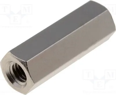 Zdjęcie produktu dla 10 sztuk dystansowych tulei z gwintem, mosiężne, 15 mm średnicy wewnętrznej, gwint wewnętrzny: M3, niklowane. Elementy dystansowe wykonane z