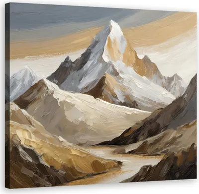 Produktbild von Leinwandbild Berge Gemalte Landschaft 50x50 Feeby Beige bild für die wand bereit zum aufhängen