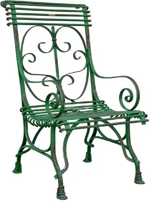 Produktbild von Casa Padrino Jugendstil Gartenstuhl Antik Grün 64 x 66 x H. 114 cm - Handgefertigter Schmiedeeisen Stuhl mit Armlehnen - Nostalgische Garten Möbel