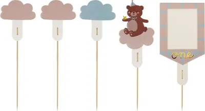 Zdjęcie produktu dla Toppery na tort Miś, mix, 12-14 cm (1 op. / 5 szt.)