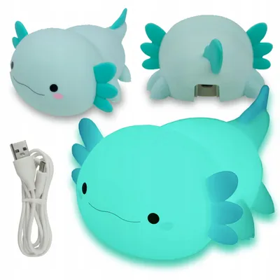 Obrázek produktu pro Noční lampička LED, bezdrátová, s akumulátorem, modrá, ve tvaru axolotla