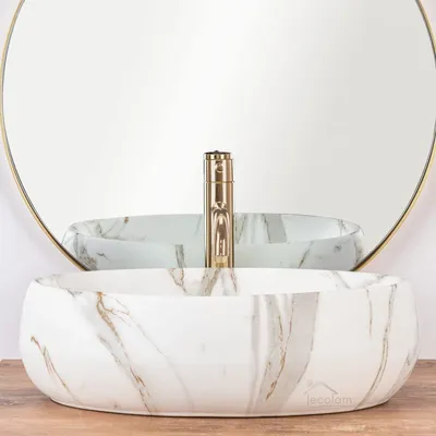 Produktbild von ECOLAM Aufsatzwaschbecken Lava Linda 48 x 34 cm Glamour matt Handwaschtisch Waschbecken Waschschale Marmor-Effekt Steinimitation oval
