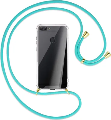 Produktbild von Handykette Backcover-Schutzhülle mit Band (Metall goldfarben) für Huawei P smart / Enjoy 7S - türkis