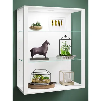 Produktbild von VCM Glasvitrine hängend | Vitrine Glas mit ESG-Sicherheitsglas | Maße ca. H. 90 x B. 70 x T. 35 cm | Hängevitrine Glas | Modern und platzsparend | Glas Vitrinenschrank - Glasol LW