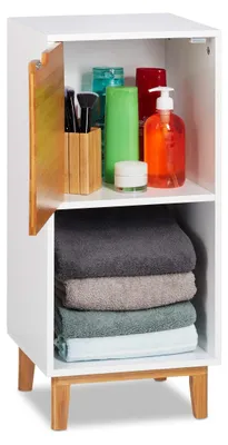 Zdjęcie produktu dla Szafka łazienkowa Szafka stojąca Drzwi Biały i bambus 71 x 32 x 30 cm Skandynawski styl