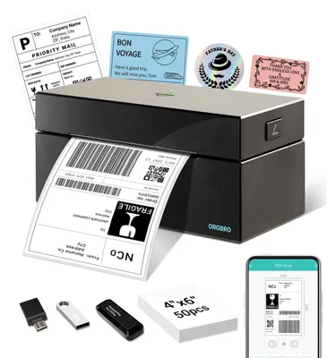 Produktbild von Versandetikettendrucker Thermodrucker - 4 x 6 - Bluetooth und USB - 72 Etiketten pro Minute