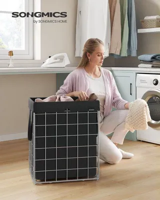 Zdjęcie produktu dla Kosz na pranie 90 l, składany, ze srebrną drucianą ramą
