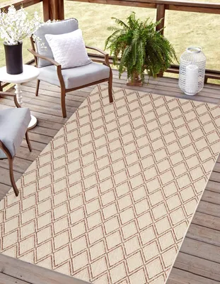 Produktbild von Rikmani Outdoor Teppich 120 x 170 cm für Terrasse, Balkon, modernes Design, ideal für Küche und Esszimmer, beige