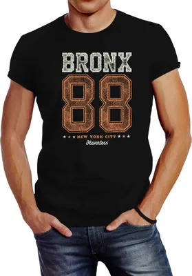 Produktbild von Herren T-Shirt Bronx 88 New York City Print Aufdruck Slim Fit Neverless® schwarz 4XL