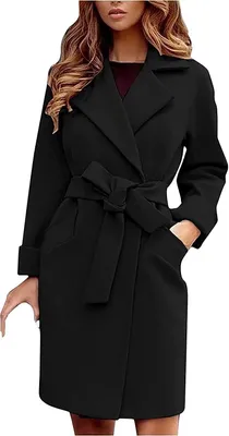 Produktbild von ASKSA Damen Mittellange Winter Mantel Elegant Warmer Trenchcoat Jacken mit Gürtel Dufflecoat, Schwarz, M