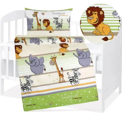 Produktbild von Kinderbettwäsche aus Krepp - 90x135 cm, 45x60 - Grün,Beige,Weiß