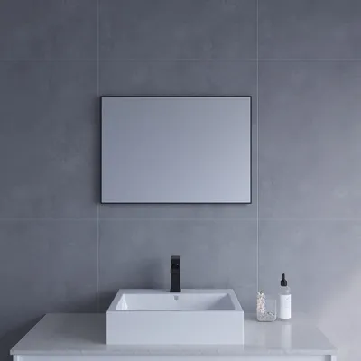 Produktbild von Spiegel Wandspiegel mit Schwarzem Alurahmen Badezimmer 50x70 cm,vertikal oder horizontal montierbar,Slim-Design