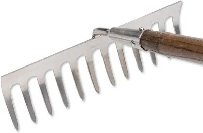 Produktbild von Famanu Gartenrechen mit 14 cm Holzgriff - Edelstahl