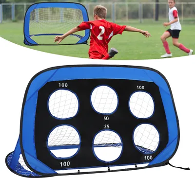 Image de Clanmacy But de football 4 en 1 avec mur de but pour enfants But de football pop-up pliable avec sac de transport & clous de sol 120x80x80cm (2 pièces)