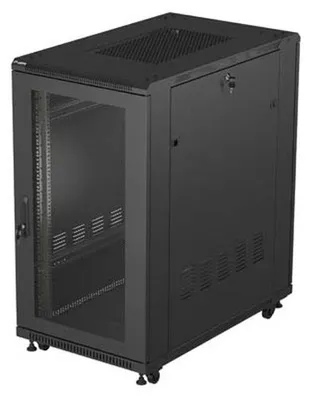 Zdjęcie produktu dla Lanberg FF01-6022-23B, Stojak wolnostojący, 22U, 800 kg, Zamek, Relingi, Kółka