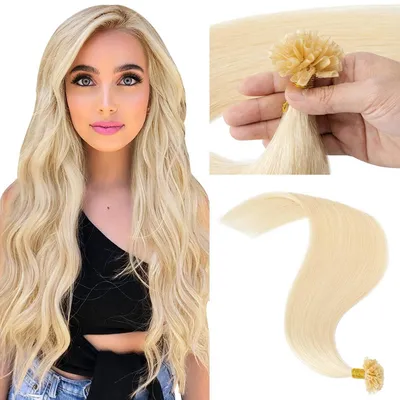 Obrázok produktu pre Príčesky z prírodných vlasov, lepiace, 40 cm, farba #613 (blond), keratínové, U-tvar, remy, 50 prameňov, 50 g