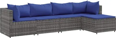 Produktbild von vidaXL 5-tlg. Garten-Lounge-Set mit Kissen Grau Poly Rattan