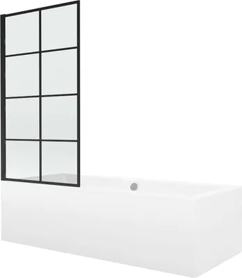 Produktbild von Mexen Cube rechteckige Badewanne 180 x 80 cm mit Verkleidung und 1-flügeliger Falttür 80 cm, schwarzes Muster - 550518080X93080?