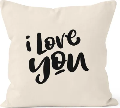 Produktbild von Kissen-Bezug Ich liebe Dich I love You Kissen-Hülle Deko-Kissen Baumwolle MoonWorks® natur unisize