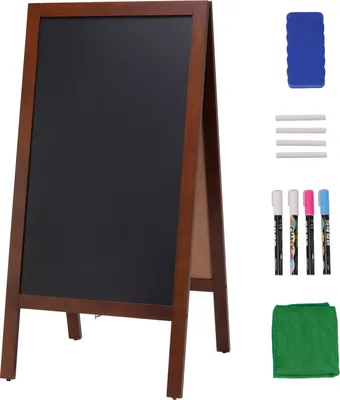 Zdjęcie produktu dla Tablica kredowa SucceBuy A Frame, dwustronne znaki chodnikowe, wolnostojąca drewniana tablica kredowa w stylu vintage z kredą i gumką magnetyczną, rustykalna brązowa tablica na zewnątrz