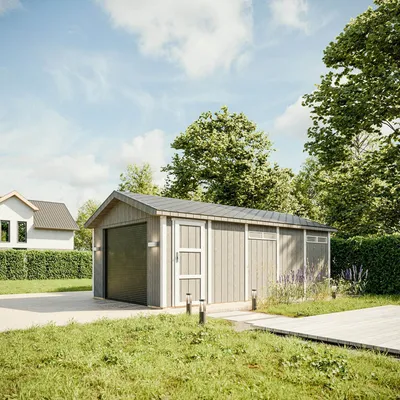 Image de Garage Qualité Premium 21 m²- L378xl648 cm- Garage pour voitures, motos, vélos - Construction en panneaux LP Smartside - Timbela M992B