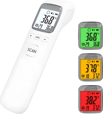 Produktbild von Beruehrungsloses Infrarot-Thermometer fuer die Stirn, sofortige genaue Messwerte, Fieberalarm, 32 Messwerte, Speicherabruf, LCD-Display, digitales Thermometer fuer Erwachsene und Kinder