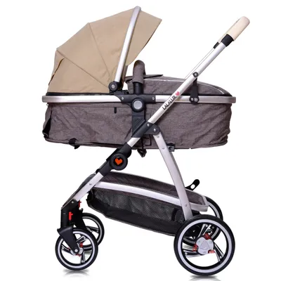 Produktbild von Lalalux Babyboomer Kombikinderwagen klappbar, sportlich, universell, doppelte Federung, Tasche, Regenschutz Für Kinder bis 3 Jahre - dunkelgrau/beige