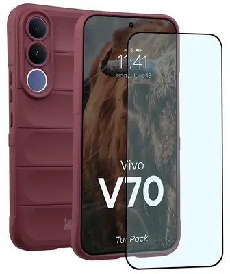 Produktbild von Robuste Handyhülle + gehärtetem Glas für Vivo V70 5G, Bizon Tur Pack, Burgunderrot