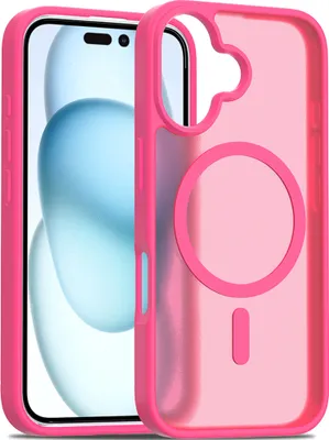 Image de Coque magnétique pour iPhone 16, compatible MagSafe, dos transparent mat, résistant aux chocs Rose