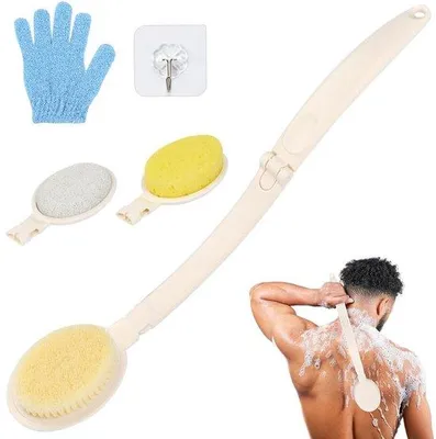 Image de Brosse de bain 3-en-1 Lange Steel avec fonction massage, 3 têtes interchangeables, un allié hydratant pour le dos