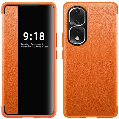 Obrázek produktu pro Pouzdro pro Honor 80 Pro Flat tenkéPolyuretankožené klopové pouzdro s okénkem pro zobrazení Pomerančový