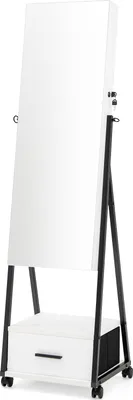Produktbild von COSTWAY Skříňka na šperky se zrcadlem, uzamykatelná zrcadlová skříňka na šperky, na kolečkách, volně stojící, 42 x 38 x 157 cm
