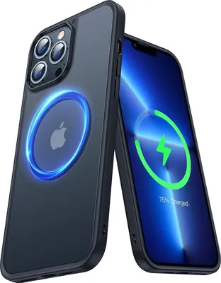 Produktbild von Hülle für Apple iPhone 13 Pro 6,1 Zoll, schwarzer Rahmen, halbtransparente Rückseite, Magsafe