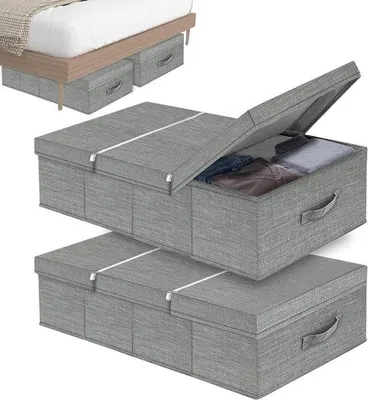 Obrázek produktu pro Úložný box pod postel, 2dílný, skládací, s víkem a úchyty, na přikrývky a oblečení