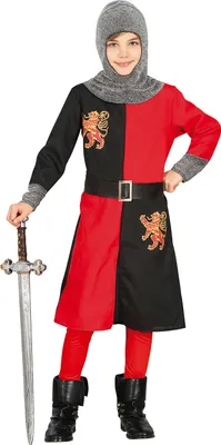 Produktbild von Mittelalter Ritter Abenteuer Kostüm Krieger Fantasy Held Karneval Fasching Gewand Rüstung Tunika Schwert Märchenkönig, Größe: 110/116 Farbe: Rot