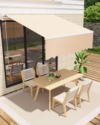 Image de Store de terrasse rétractable - Store manuel - Imperméable - Armature robuste en aluminium - Toile en polyester - 3,05 x 2,44 m - Kaki
