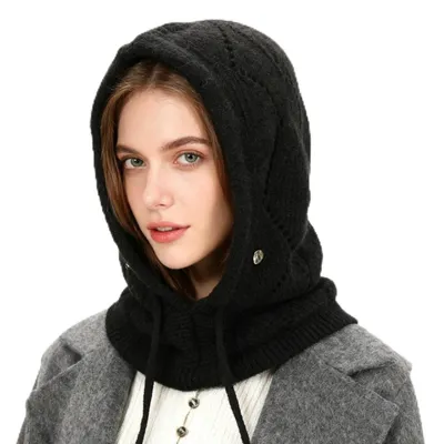 Immagine prodotto di Berretto termico invernale da donna e sciarpa 2-in-1, antivento, elasticizzato, nero