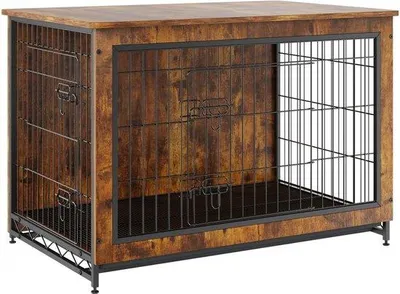 Obrázok produktu pre Klietka pre psov – 98 x 65 x 68 cm – v štýle nábytku s miskou a vankúšom