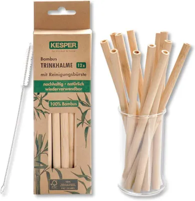 Produktbild von KESPER Trinkhalme 59200 ausem Bambus, Länge: 20 cm, 12er Pack