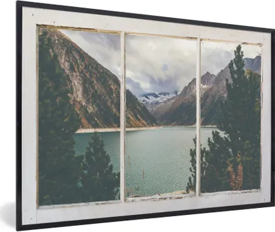 Produktbild von MuchoWow® MuchoWow® Gerahmtes Poster Aussicht - Baum - Wasser 90x60 cm - Poster mit zchwarzem Bilderrahmen - Fotorahmen - Foto-Plakat