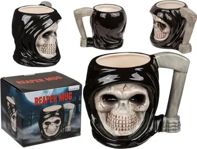 Produktbild von Steingut-Halloweenbecher - Dark Black Reaper