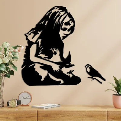 Image de Wallity, Banksy Metal 07, Accessoire mural décoratif en métal, noir, 100 % METAL, 54 x 72 cm
