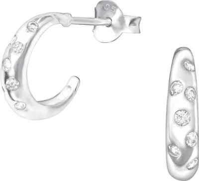 Produktbild von Ohrringe Halbcreole 925 Sterling Silber Ohrstecker mit Zirkoniasteinen